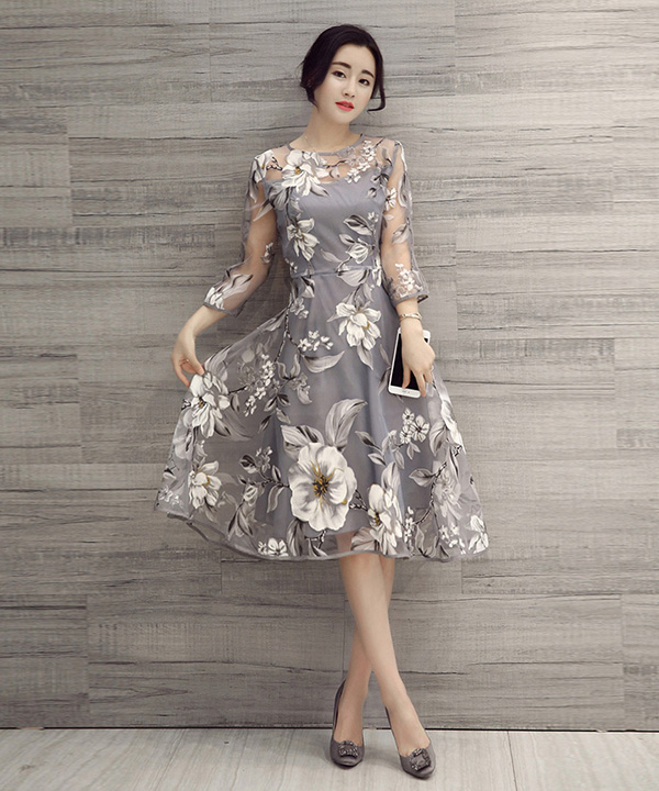 Đầm Hoa Văn Voan Kiếng QC04