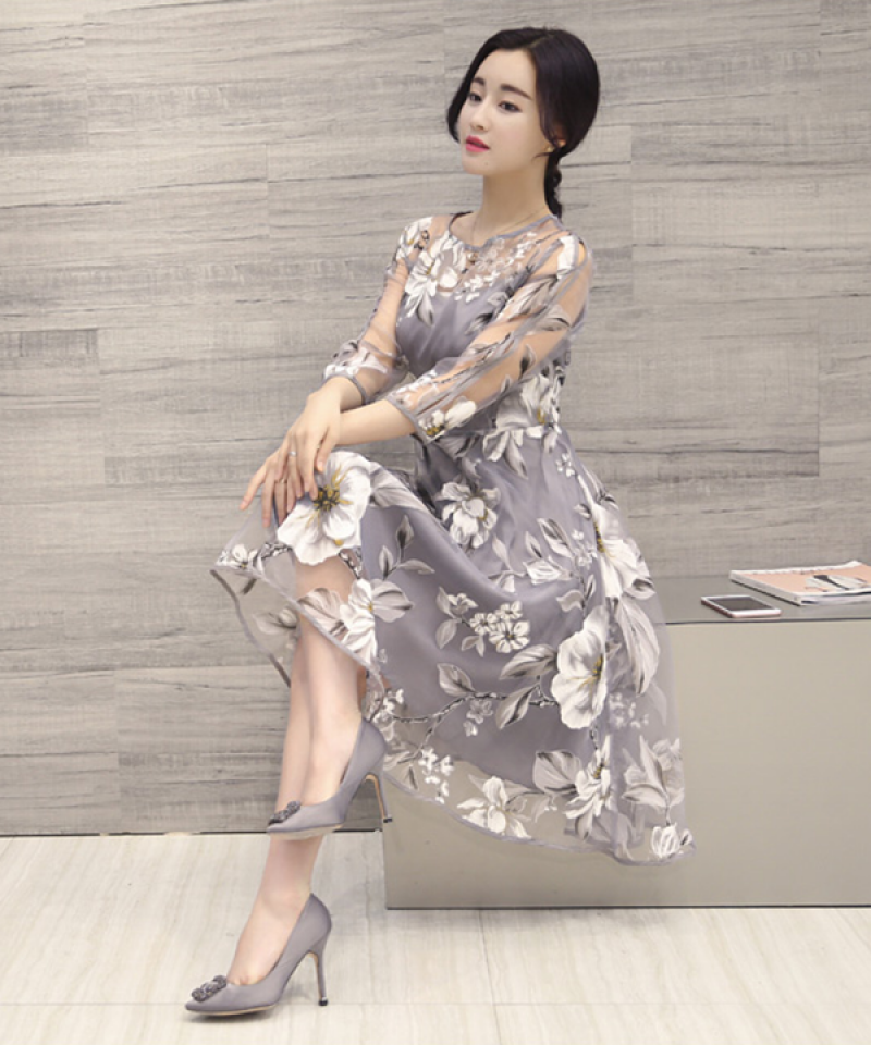 Đầm Hoa Văn Voan Kiếng QC04