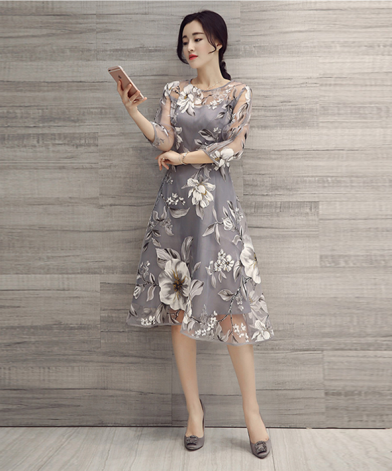 Đầm Hoa Văn Voan Kiếng QC04